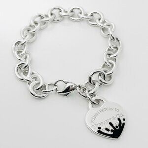 Large Please Return to Tiffany Black Color Splash Enamel Heart Tag Bracelet